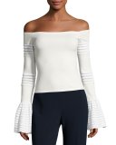 Gryffin Off-the-Shoulder Bell-Sleeve Knit Top, White