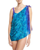 Chameleon Printed Silk Half Pareo, Turquoise/Purple