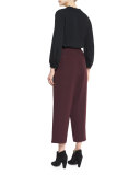 Pintucked Silk Chiffon Top, Black