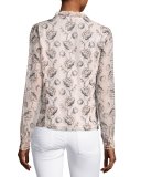 Boticelli Long-Sleeve Floral Voile Blouse, Pink