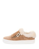 Shearling Zip Low-Top Sneaker, Tobacco