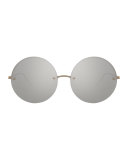 Rimless Round Mirrored Sunglasses, White Gold