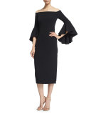 Selena Off-The-Shoulder Midi Dress, Black