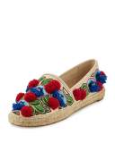 Ellis Embroidered Leather Mule, Beige
