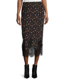 Silk Jersey Midi Skirt, Vintage Floral