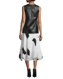 Woven Patchwork Midi Skirt, Black/White