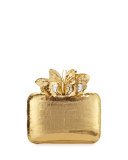 Butterfly Crocodile Box Clutch Bag, Gold Mirror