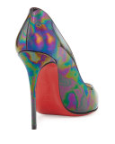 Pigalle Follies Iridescent 100mm Red Sole Pump, Black/Oil
