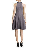 Sleeveless Intarsia Flare Dress, Navy/White