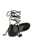 Harmony Suede Tie-Up 3D Butterfly Flat, Black