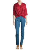 Analeigh Bracelet-Sleeve Blouse, Red Rock