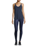 Airbrush High-Waist Sport Leggings, Rich Navy Glossy