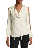 Classic Silk Cowl Blouse, Antique White