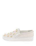 Leo Embellished Leather Slip-On Sneaker, Optic White