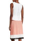 Sleeveless Colorblock Pleated-Skirt Dress, Optic White