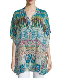 Perro Printed Dolman-Sleeve Poncho