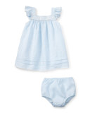 Sleeveless Heathered Linen Shift Dress w/ Bloomers, Blue, Size 9-24 Months