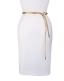 Metallic Leather Tie Belt with Loop, Gold