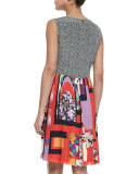 Mixed-Print Accordion-Pleated Dress