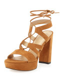 Tie Girl Bingo Suede Platform Sandal, Camel
