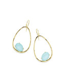 18K Rock Candy Tipped Oval Wire Earrings in Clear Quartz and Turquoise