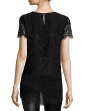 Short-Sleeve Lace Top W/Fringe Hem 