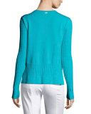 Ottoman & Pointelle Knit Jewel Neck Cardigan, Laguna