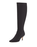 Luca Stretch-Crepe Knee Boot, Black