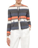 Striped Zip-Front Short Jacket, Orange Pattern