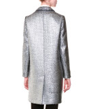 Metallic Basketweave Topper Coat, Silver