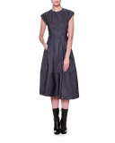 Cap-Sleeve Jewel-Neck Midi Dress, Gray