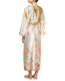 Wonderland Printed Long Silk Wrap Robe, Multi