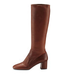 Leather Square-Toe Knee Boot, Burnt (Bruciato)