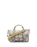 PS1 Tiny Canvas & Snakeskin Satchel Bag, Ecru