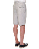 Flat-Front Cashmere Shorts, Beige