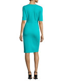 Milano Knit V-Neck Half-Sleeve Dress, Laguna