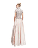 Short-Sleeve Beaded Ball Gown, Pale Pink