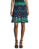 Floral Jacquard Knit Skirt, Teal