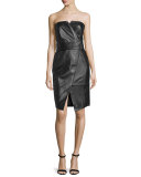 Strapless Leather Cocktail Dress, Black