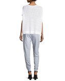 Short-Sleeve Boucle Striped Box Top