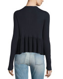 Keely Flounce-Hem Sweater, Dark Navy