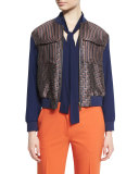Chase Multipattern Wool-Blend Bomber Jacket, Midnight/Brown