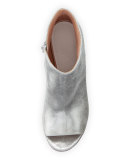Chunky-Heel Open-Toe Bootie, Silver/Gray
