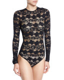 Elodie Floral-Lace Bodysuit, Black