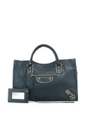Metallic Edge Classic City Bag, Blue Paon