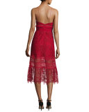 Sleeveless Floral-Lace Midi Dress, Raspberry