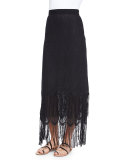 Aurora Fringe Maxi Skirt, Black