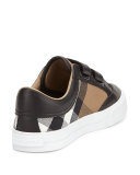 Heacham Mini Check Leather-Trim Sneaker, Black/Tan, Youth