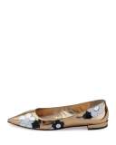 Floral-Appliqué Pointed-Toe Flat
