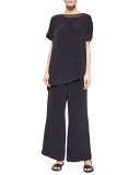 Full-Leg Silk Pants, Black